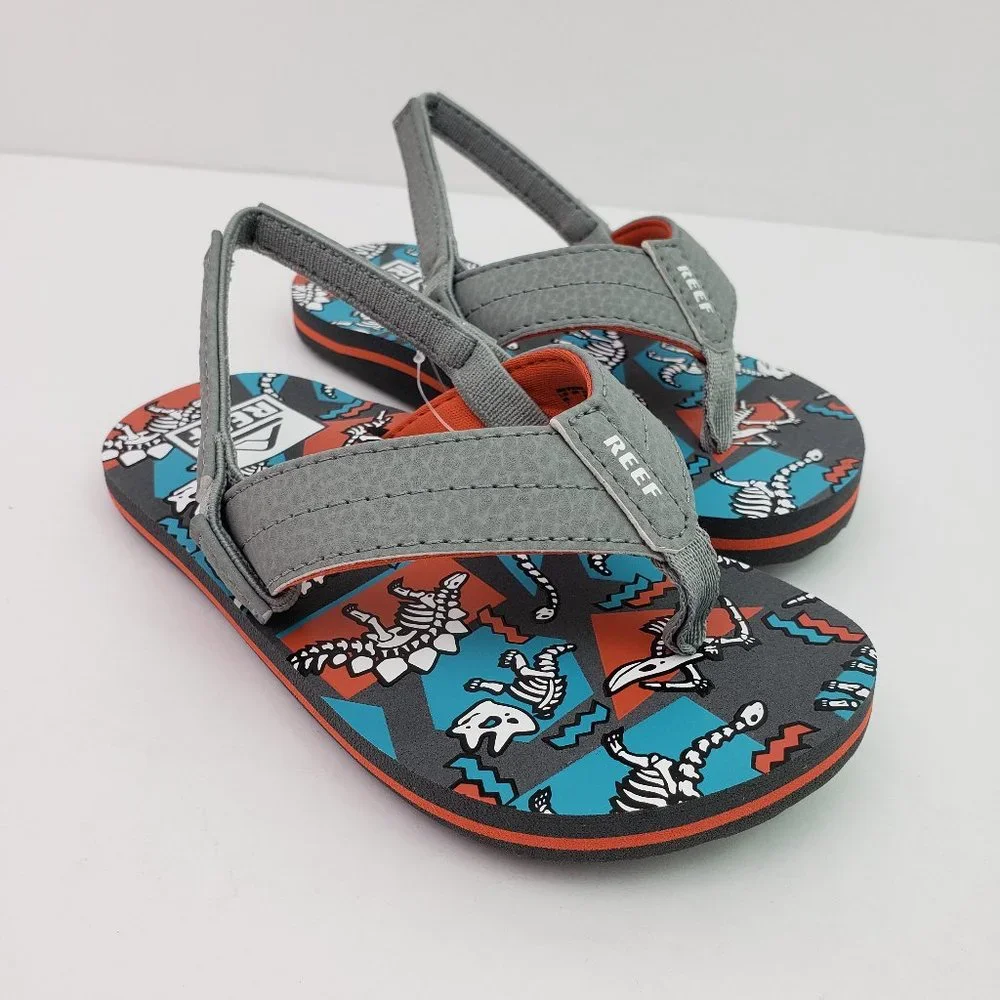 7REEF Little Uni Dino Fossils Toddler Boys Size 7 Back Strap Flip Flop Sa…